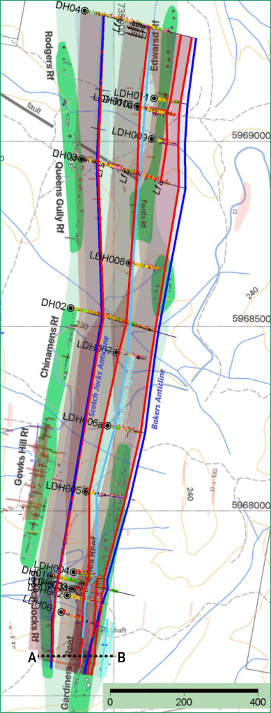 Geographic extent of Lane’s Corridor drilling and digital 3D modelling.