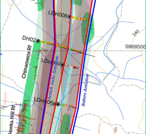 Geographic extent of Lane’s Corridor drilling and digital 3D modelling.